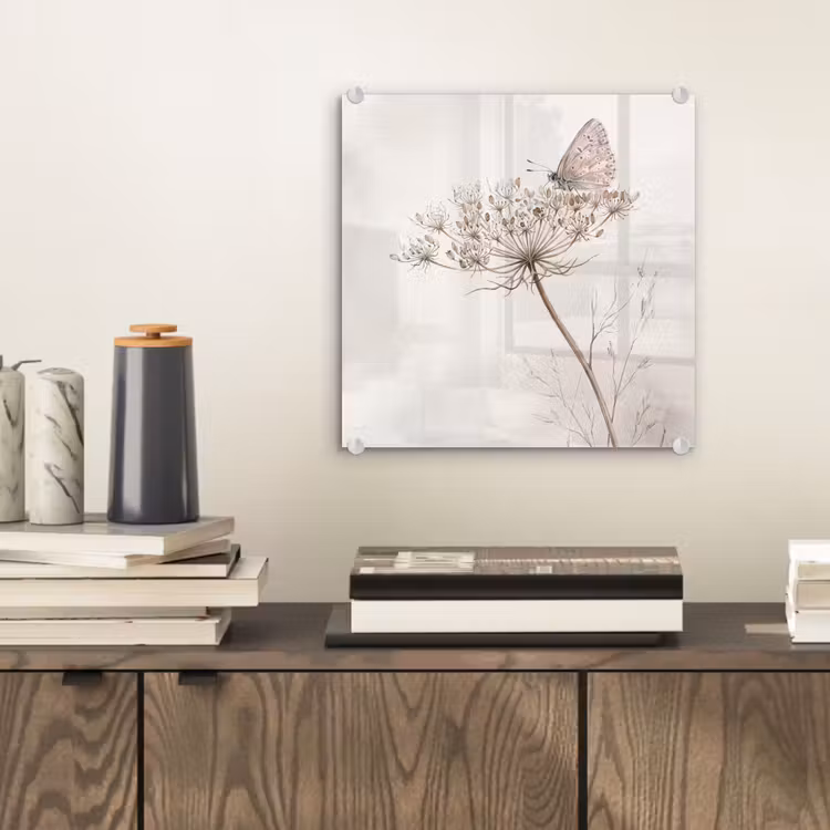 Glas schilderij - Vlinder - Bloem -Natuur - Beige — 2