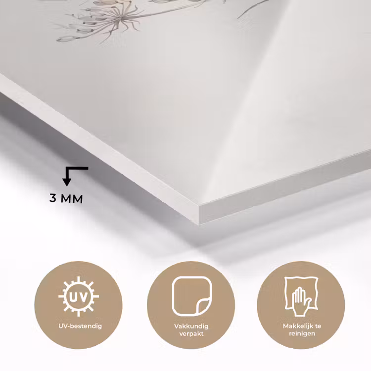 Glas schilderij - Vlinder - Bloem -Natuur - Beige — 3