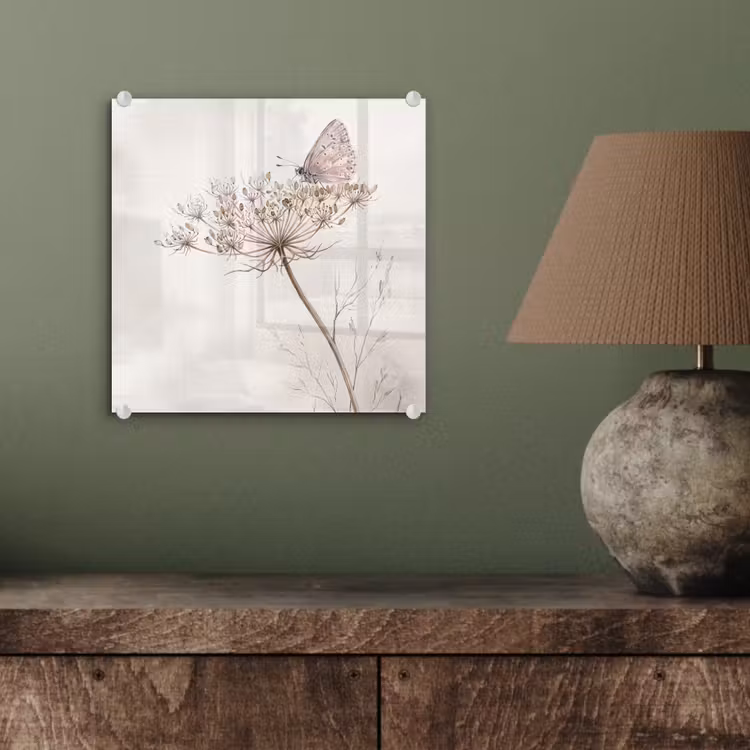 Glas schilderij - Vlinder - Bloem -Natuur - Beige — 4