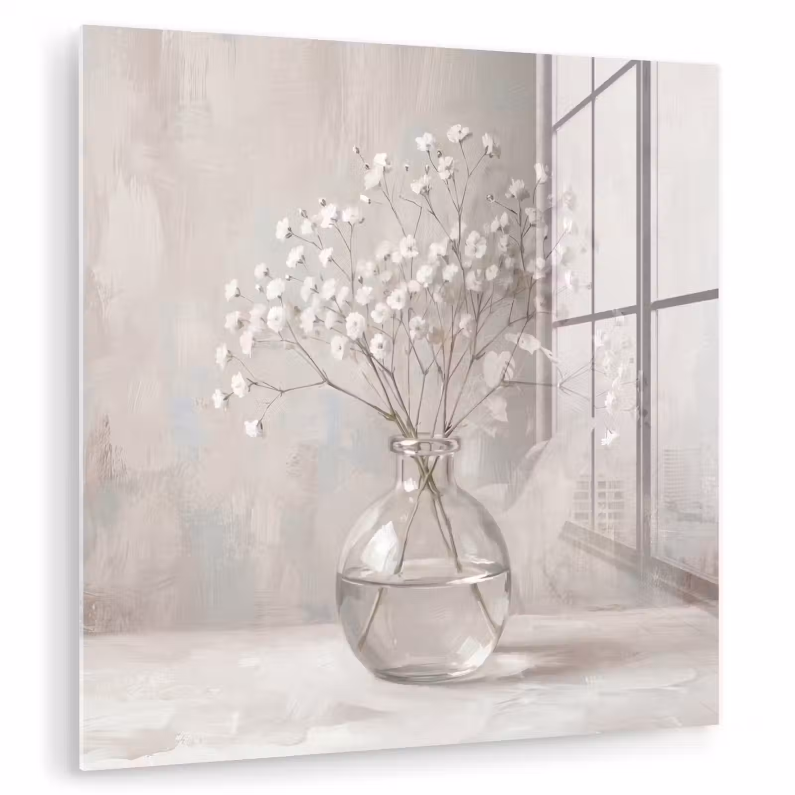 Glas schilderij - Gipskruid - Vaas - Wit — 1