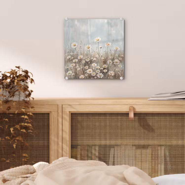 Glas schilderij - Madelief - Illustratie - Wit — 5