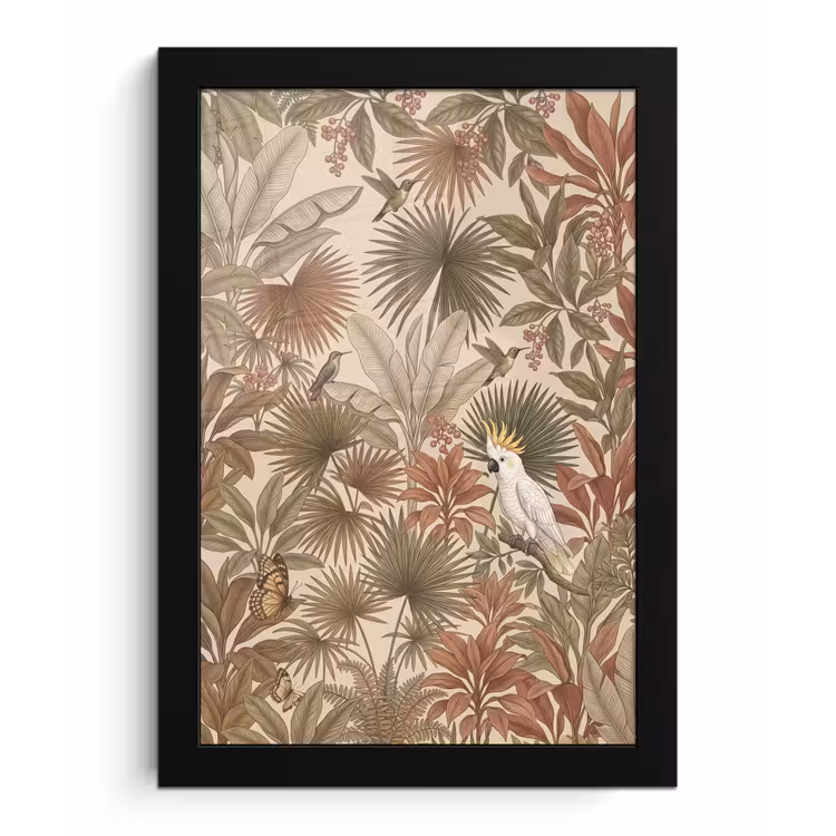Poster met lijst - Tropisch - Vogels - Beige
