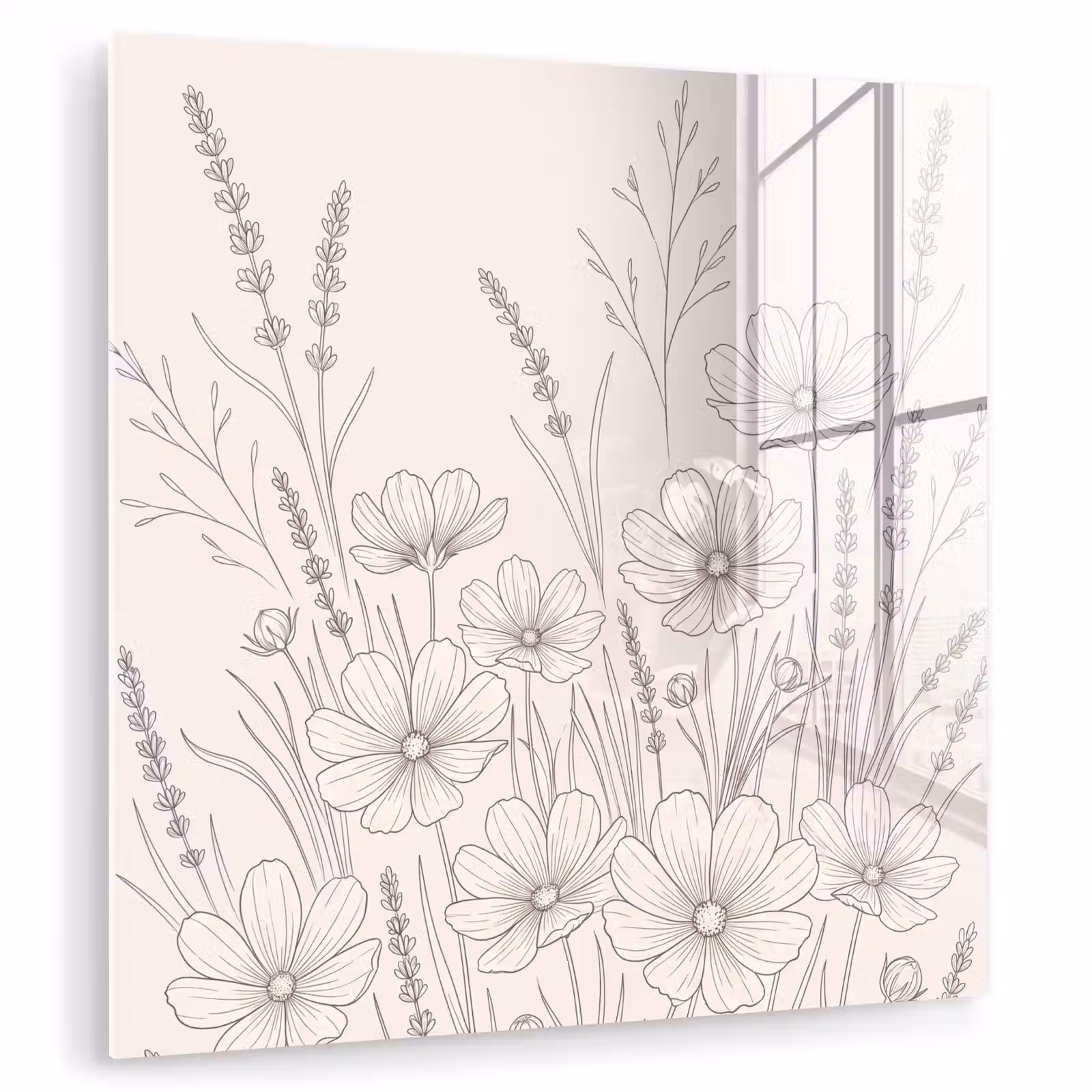 Glas schilderij - Minimalistisch - Modern - Bloemen - Beige — 1