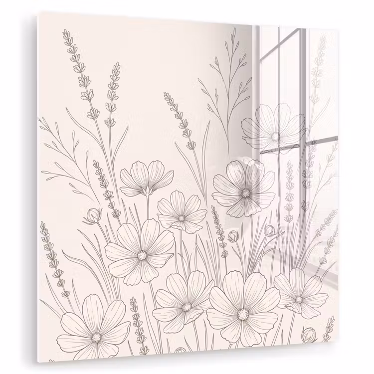 Glas schilderij - Minimalistisch - Modern - Bloemen - Beige