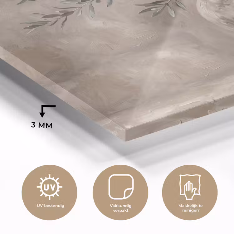 Glas schilderij - Olijfplant - Aardenpot - Abstract - Beige — 3