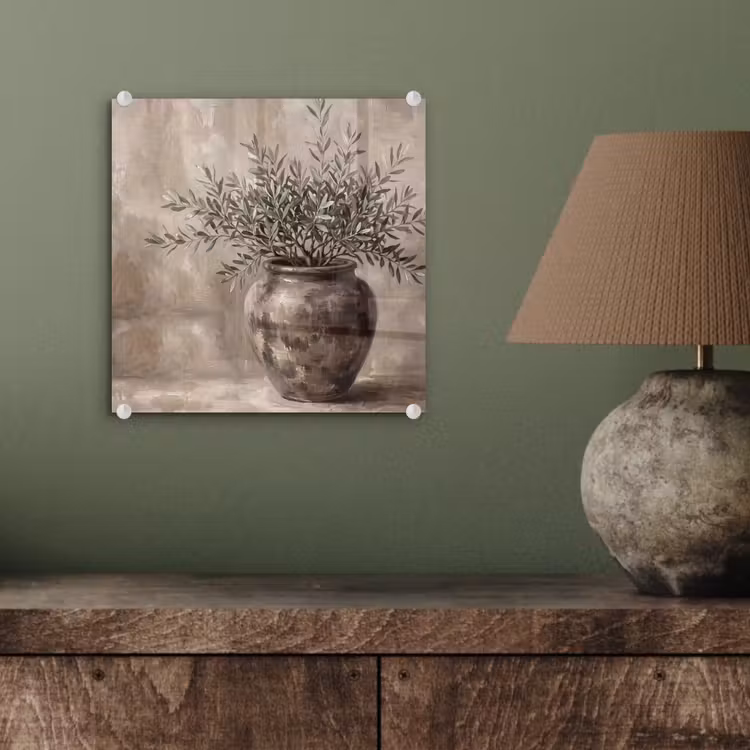 Glas schilderij - Olijfplant - Aardenpot - Abstract - Beige — 4