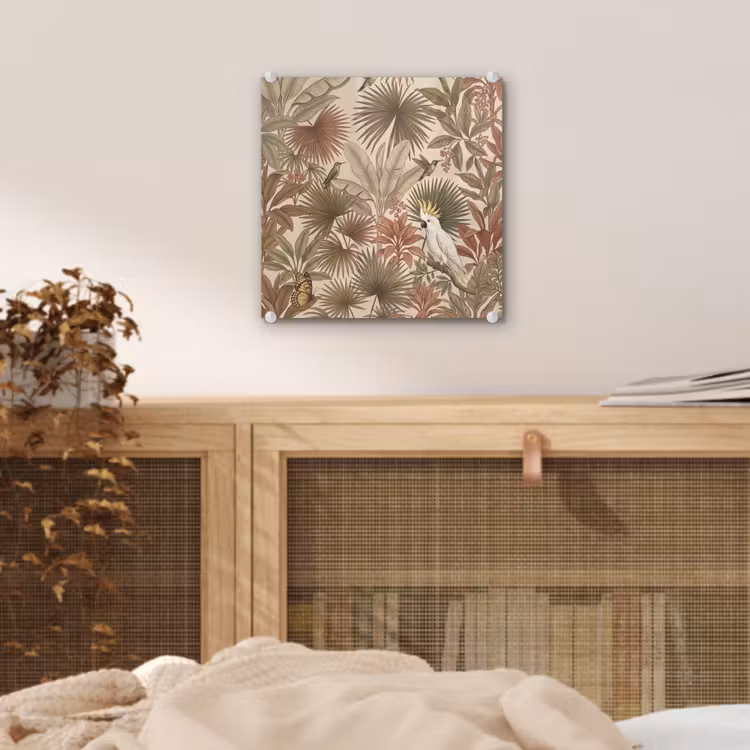 Glas schilderij - Tropisch - Vogels - Beige — 5