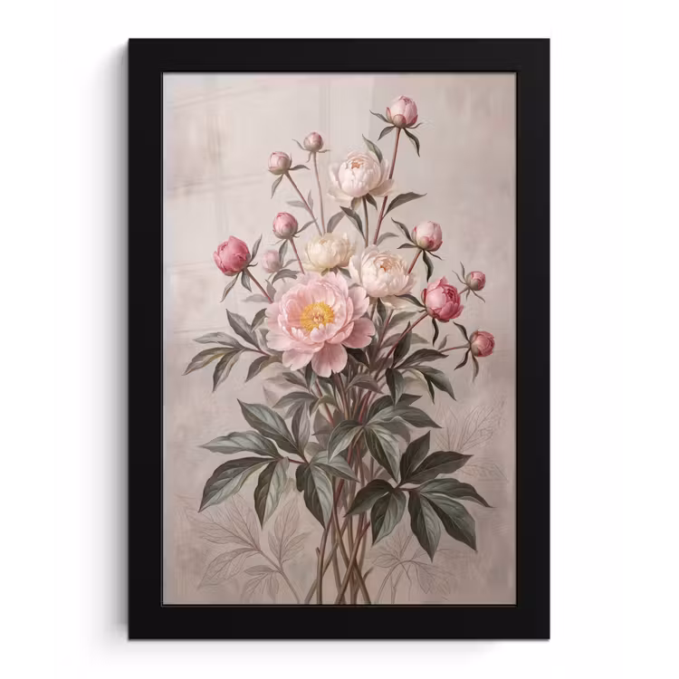 Poster met lijst - Pioenrozen - Boeket - Roze