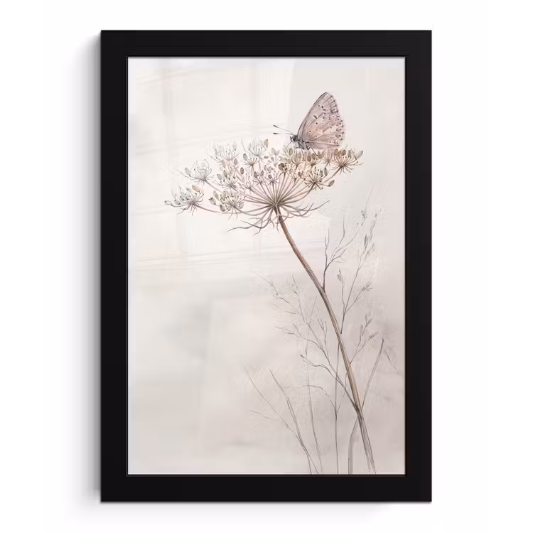 Poster met lijst - Vlinder - Bloem -Natuur - Beige