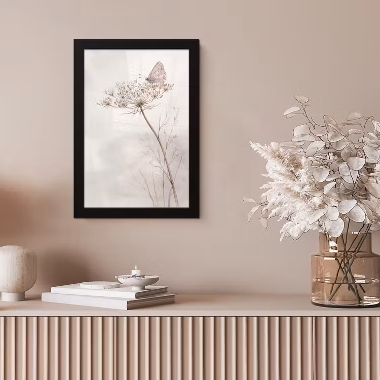 Poster met lijst - Vlinder - Bloem -Natuur - Beige — 5