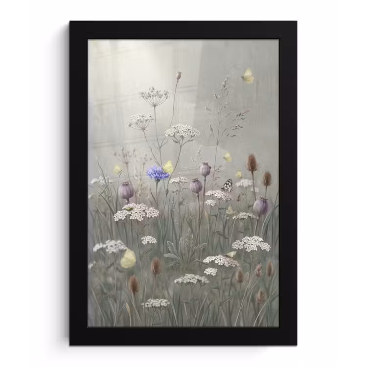 Poster met lijst - Vlinders - Wildbloemen - Illustratie - Kleurrijk