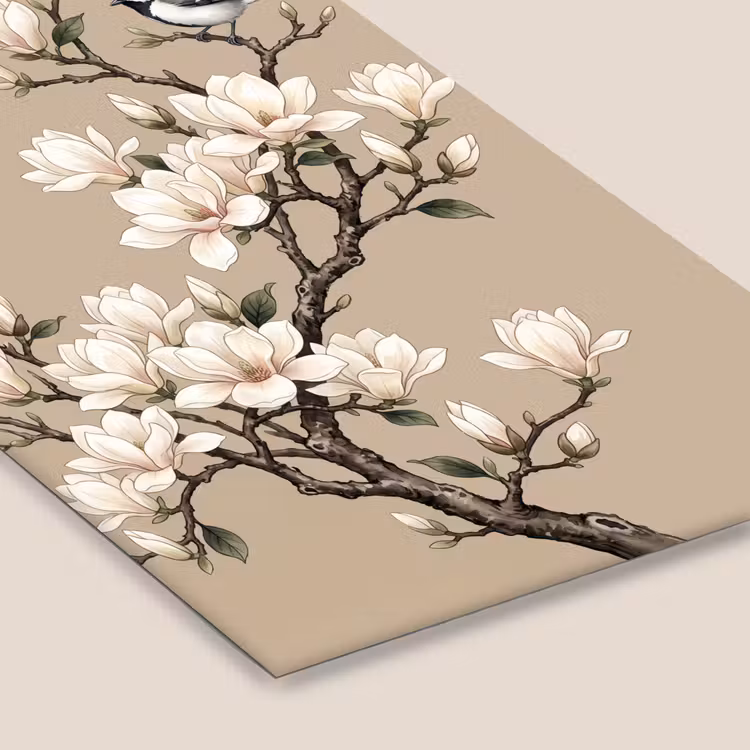 Poster met lijst - Magnolia Takken met Vogels Beige — 7