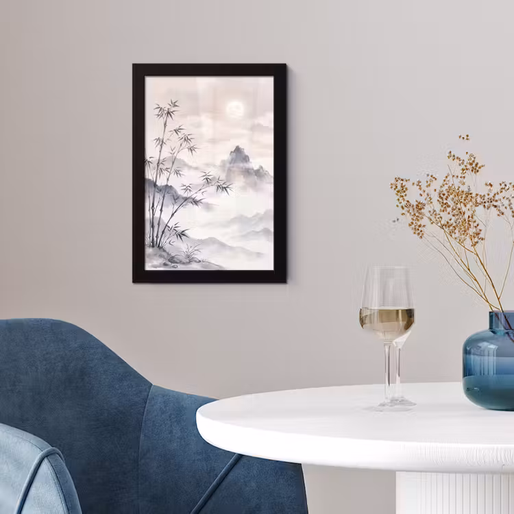 Poster met lijst - Bamboe Bergen Mist Aquarel — 4