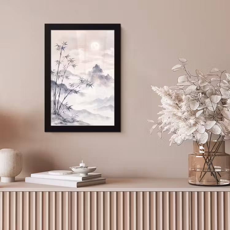 Poster met lijst - Bamboe Bergen Mist Aquarel — 5