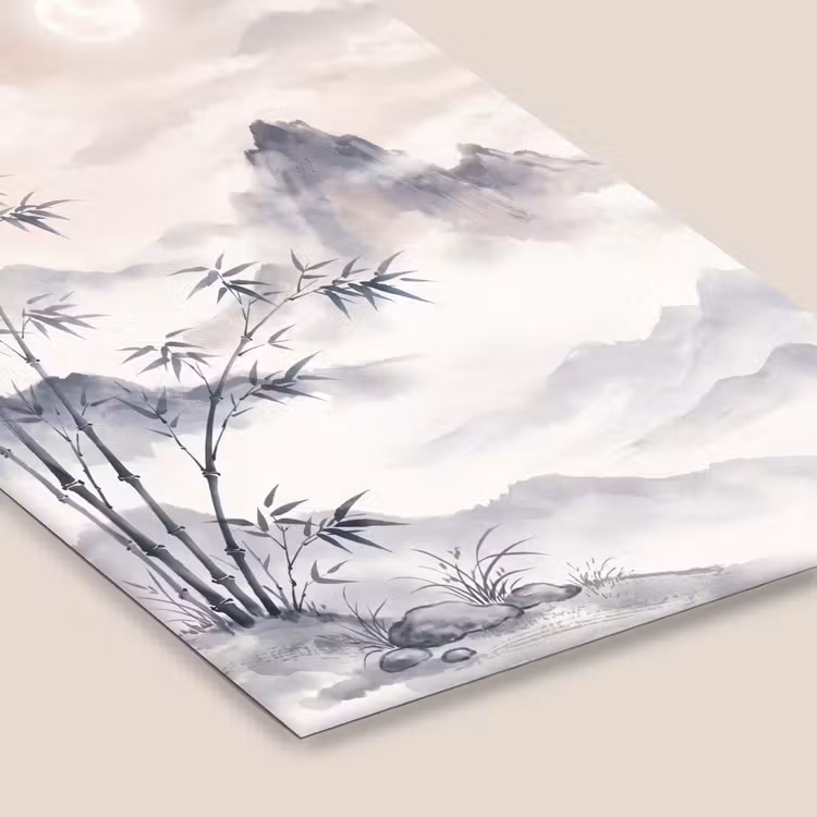Poster met lijst - Bamboe Bergen Mist Aquarel — 7