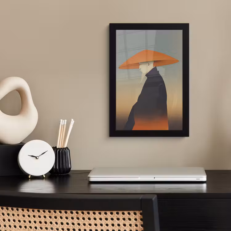 Poster met lijst - Oude Man met Oranje Punthoed — 2