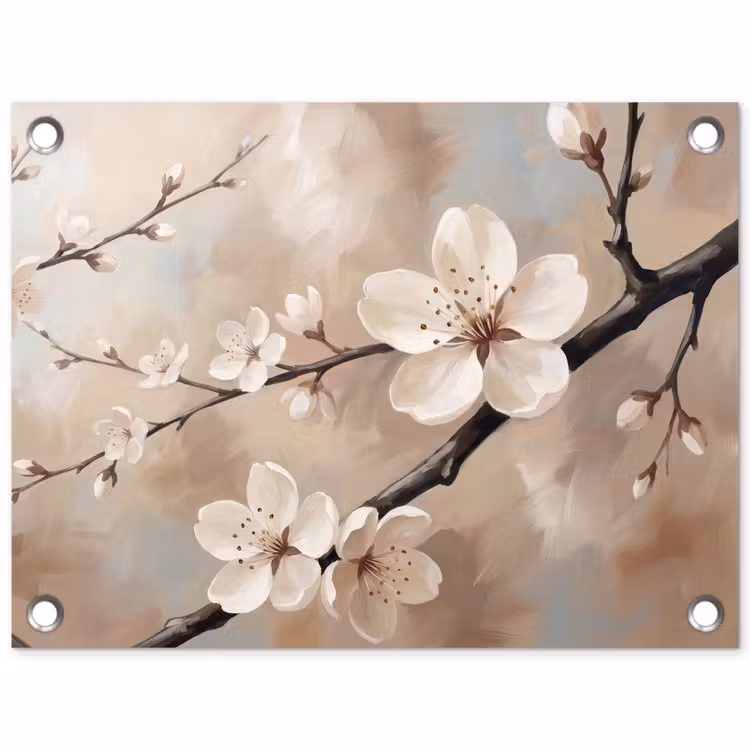 Tuinposter - Bloesem - Takken - Schilderij - Beige - Serene