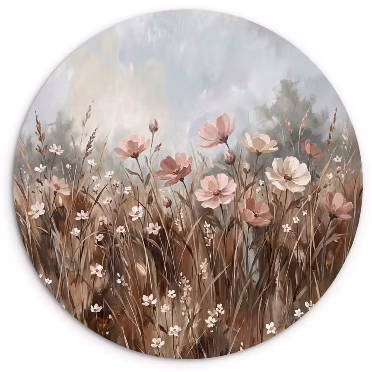 Muurcirkel - Bloemen - Botanisch - Schilderij - Pastel - Rustiek