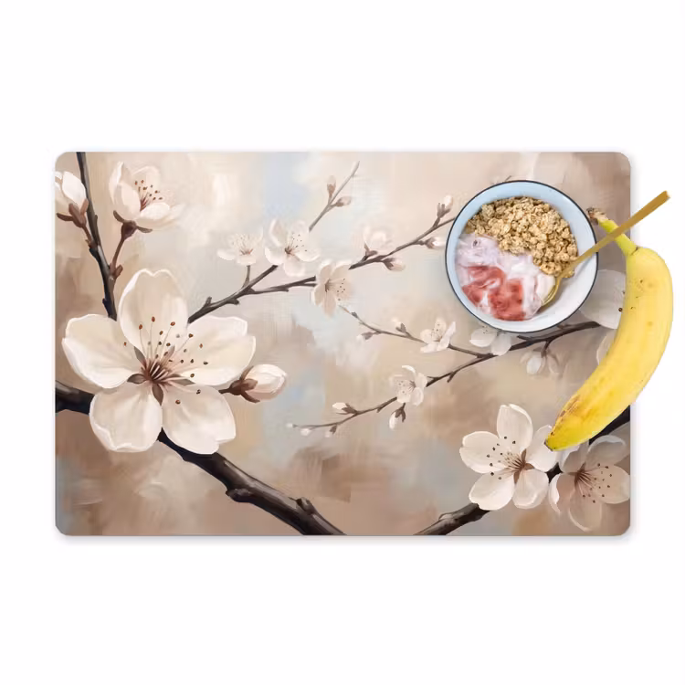 Placemat - 6 stuks - Bloesem - Takken - Schilderij - Beige - Serene