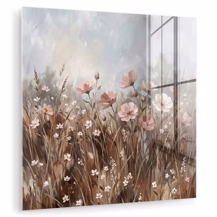 Glas schilderij - Bloemen - Botanisch - Schilderij - Pastel - Rustiek