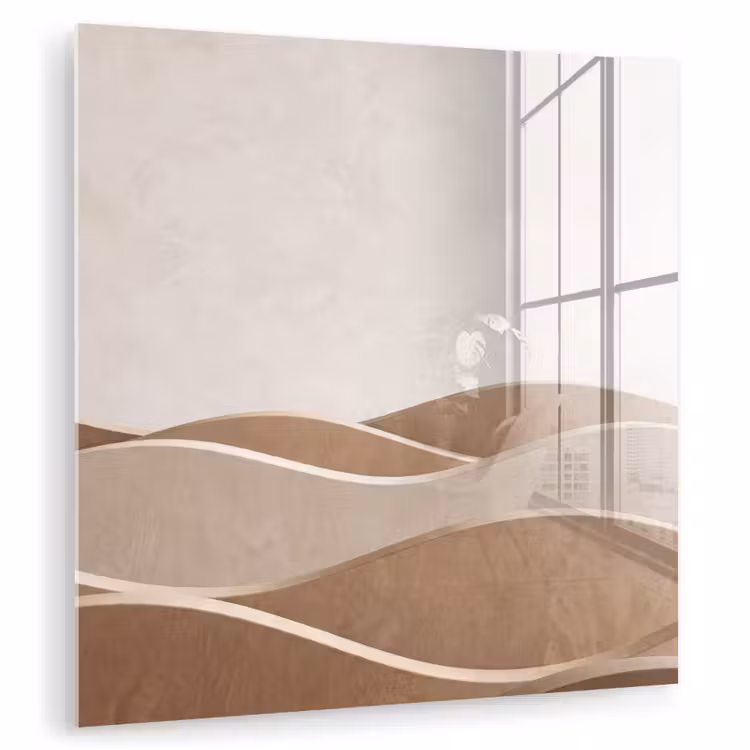 Glas schilderij - Abstracte Golvende Vormen Beige