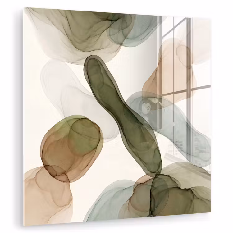 Glas schilderij - Abstracte Vormen Groen Aquarel
