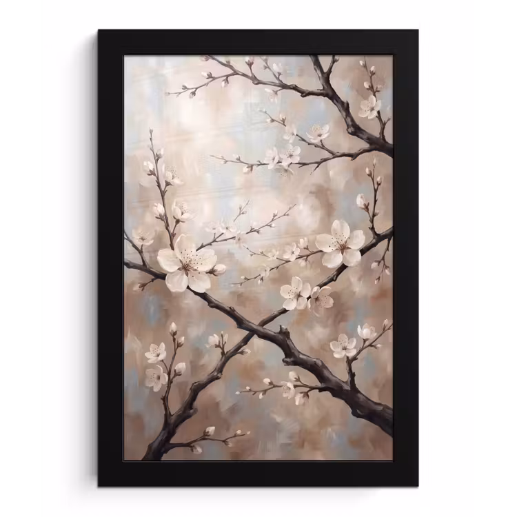 Poster met lijst - Bloesem - Takken - Schilderij - Beige - Serene