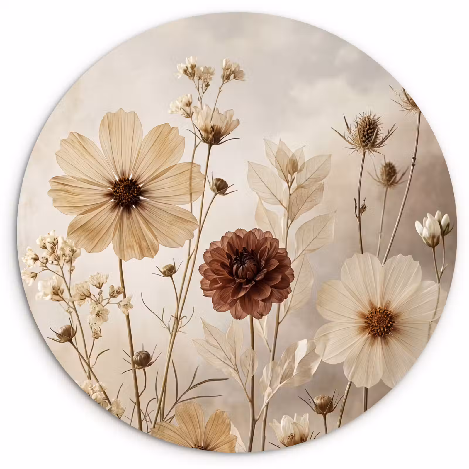 Muurcirkel - Wilde bloemen - Botanisch - Vintage - Natuur - Rustiek — 1