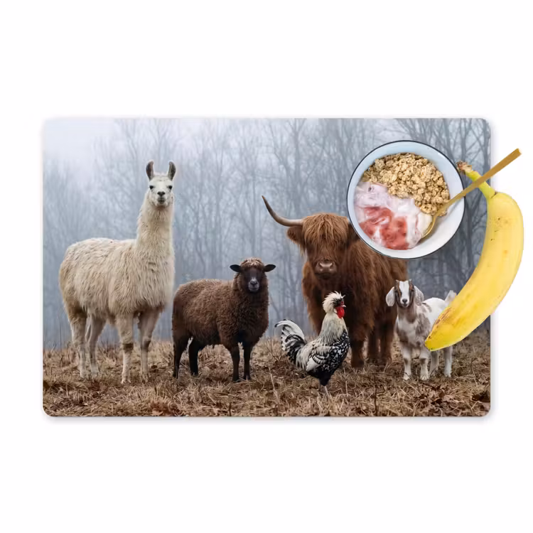 Placemat - 6 stuks - Boerderijdieren - Groep - Mist - Natuur - Rustiek