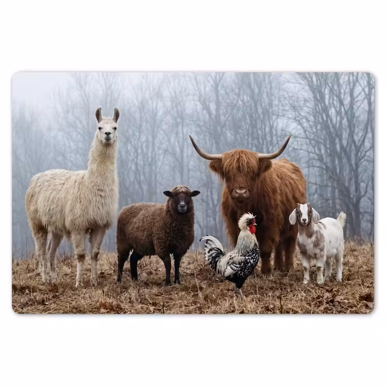 Placemat - 6 stuks - Boerderijdieren - Groep - Mist - Natuur - Rustiek — 7