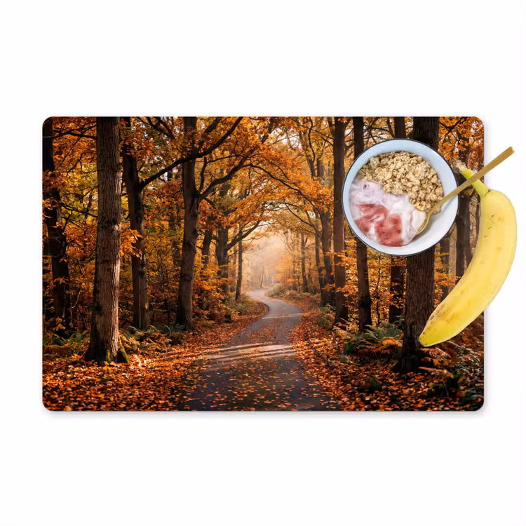 Placemat - 6 stuks - Bospad - Herfstbos - Bladeren - Oranje - Nostalgisch