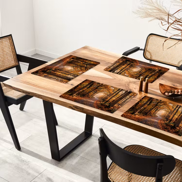 Placemat - 6 stuks - Bospad - Herfstbos - Bladeren - Oranje - Nostalgisch — 3