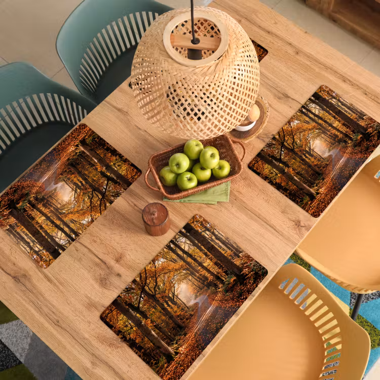 Placemat - 6 stuks - Bospad - Herfstbos - Bladeren - Oranje - Nostalgisch — 4