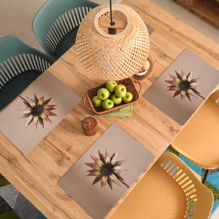 Placemat - 6 stuks - Droogbloem - Protea - Vintage - Beige - Rustiek — 6