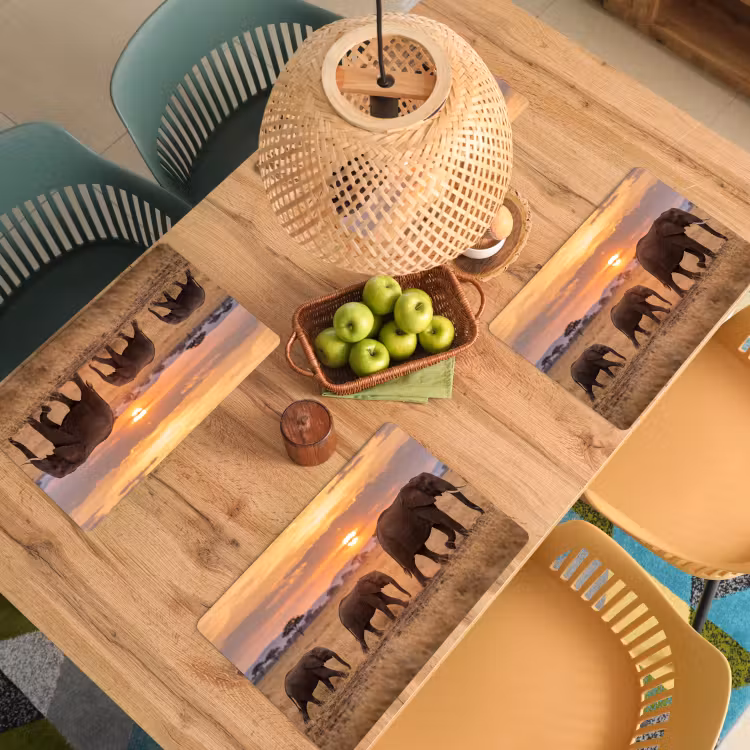 Placemat - 6 stuks - Olifanten - Savanne - Zonsondergang - Afrika - Warm — 6