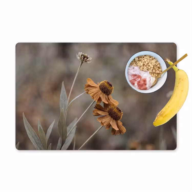 Placemat - 6 stuks - Zonnehoed - Droogbloemen - Geel - Warm