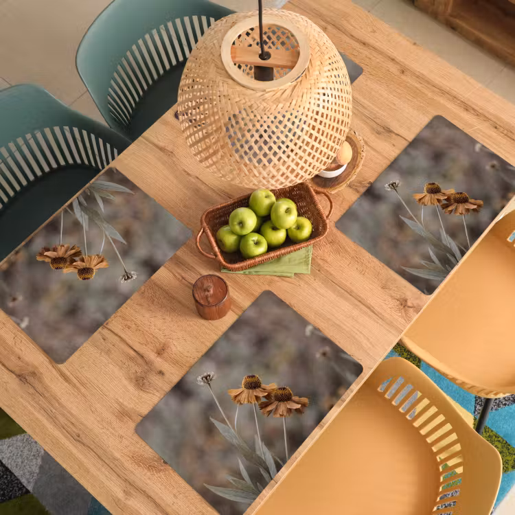 Placemat - 6 stuks - Zonnehoed - Droogbloemen - Geel - Warm — 6