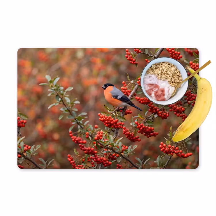 Placemat - 6 stuks - Goudvink - Bessen - Herfst - Natuur - Kleurrijk