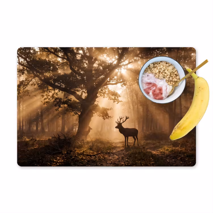 Placemat - 6 stuks - Hert - Bos - Mistig - Natuur - Goud