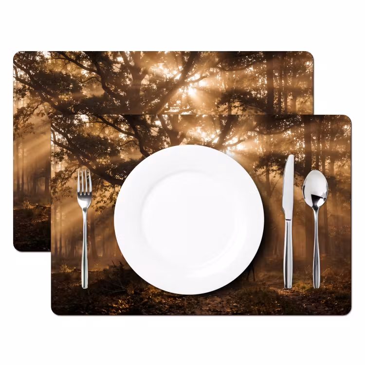 Placemat - 6 stuks - Hert - Bos - Mistig - Natuur - Goud — 2