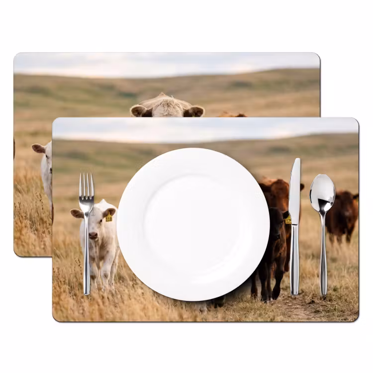 Placemat - 6 stuks - Runderen - Kudde - Landschap - Weide - Rustig — 2
