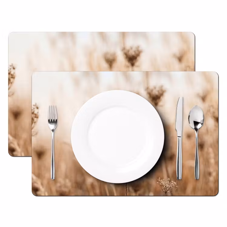 Placemat - 6 stuks - Schermbloem - Droogbloem - Winter - Beige - Minimalistisch — 2