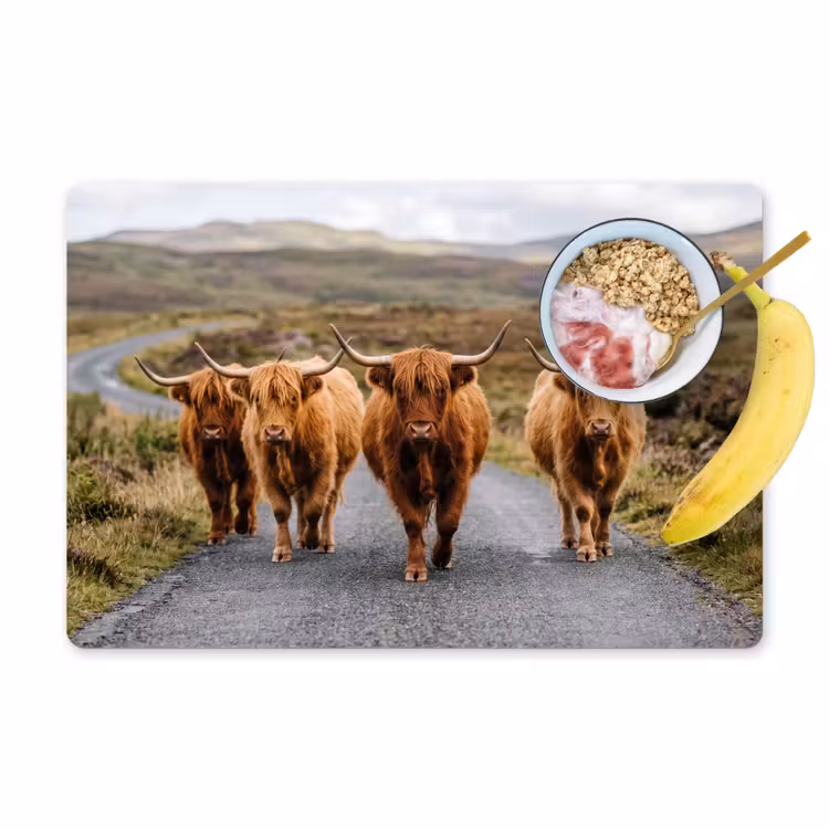 Placemat - 6 stuks - Schotse Hooglanders - Weg - Landschap - Kudde