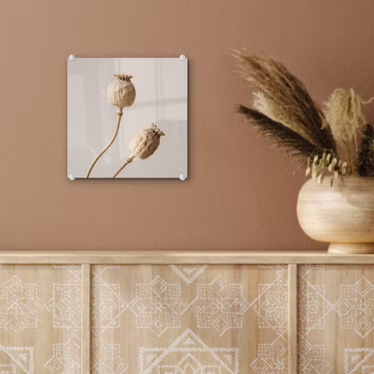 Glas schilderij - Papaverbollen - Droogbloemen - Minimalistisch - Beige - Rustig — 6