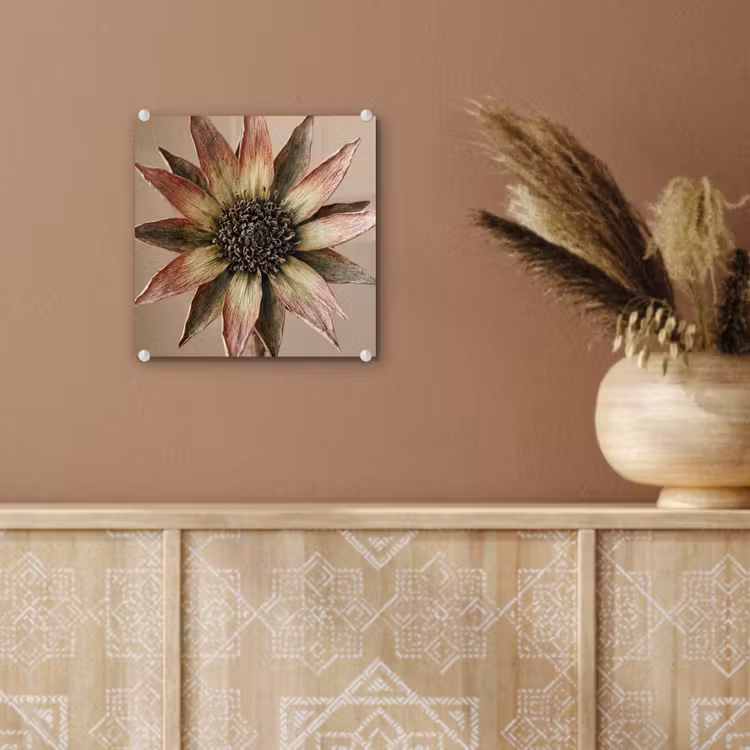 Glas schilderij - Droogbloem - Protea - Vintage - Beige - Rustiek — 6