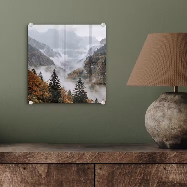 Glas schilderij - Bergen - Vallei - Mist - Herfst - Natuur — 4