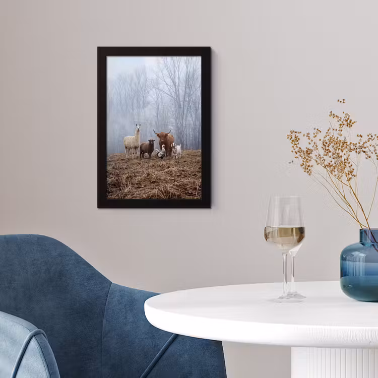 Poster met lijst - Boerderijdieren - Groep - Mist - Natuur - Rustiek — 4