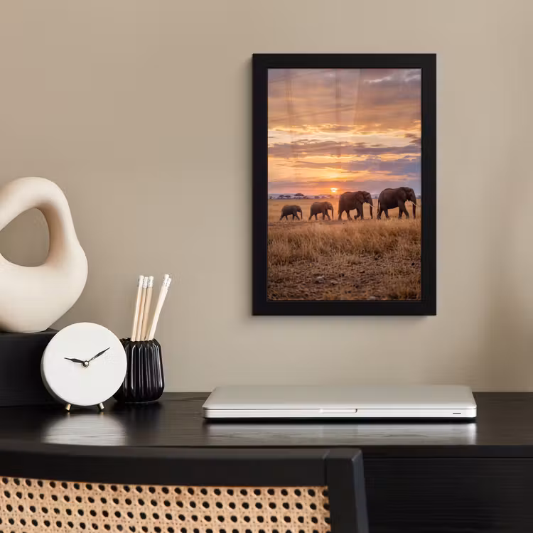 Poster met lijst - Olifanten - Savanne - Zonsondergang - Afrika - Warm — 2