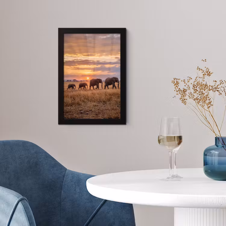 Poster met lijst - Olifanten - Savanne - Zonsondergang - Afrika - Warm — 4