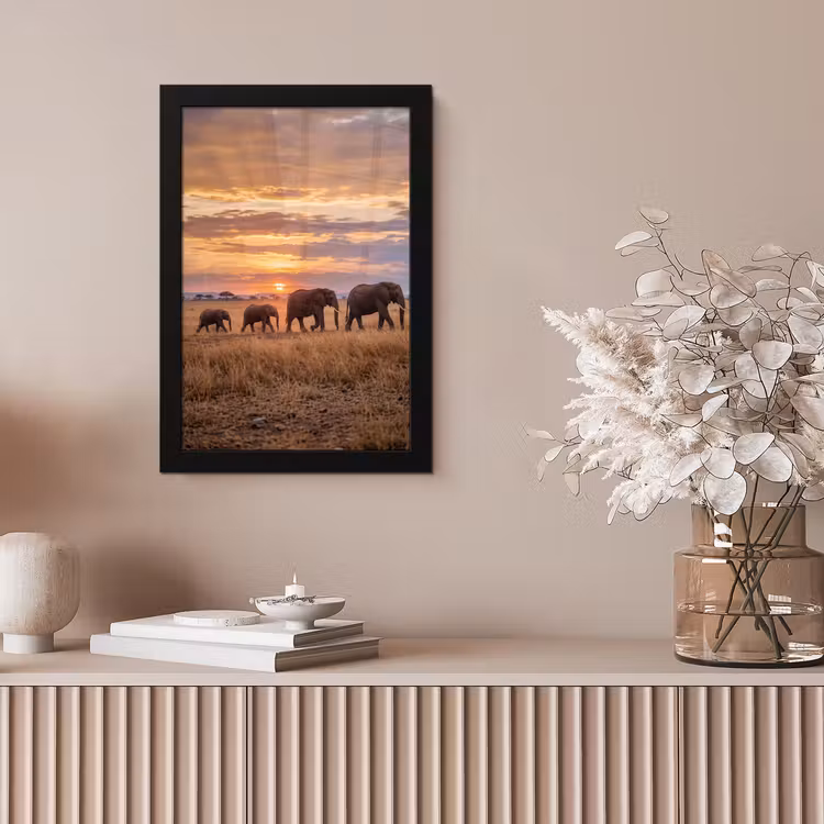 Poster met lijst - Olifanten - Savanne - Zonsondergang - Afrika - Warm — 5